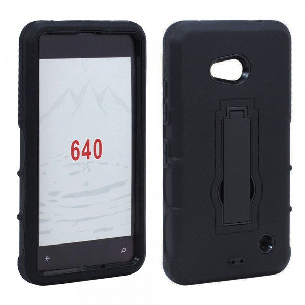 Wholesale Nokia Lumia 640 Armor Hybrid Stand Case (Black)